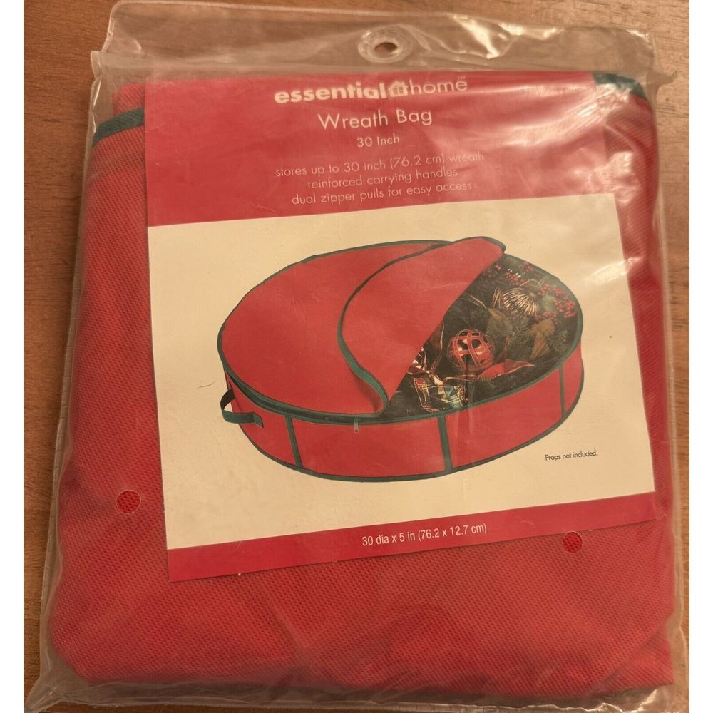 Essential Home 30‎ in. Red w/ Green Trim Wreath Bag